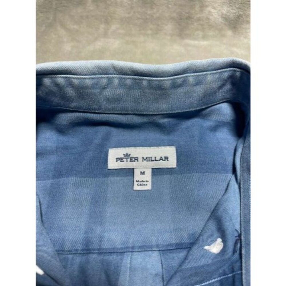 Peter Millar Denim Button Down Shirt Seaside Men's Medium Blue Long Sleeve - Picture 2 of 6